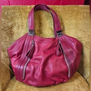 B. Makowsky Red Leather Hobo Shoulder Bag Handbag